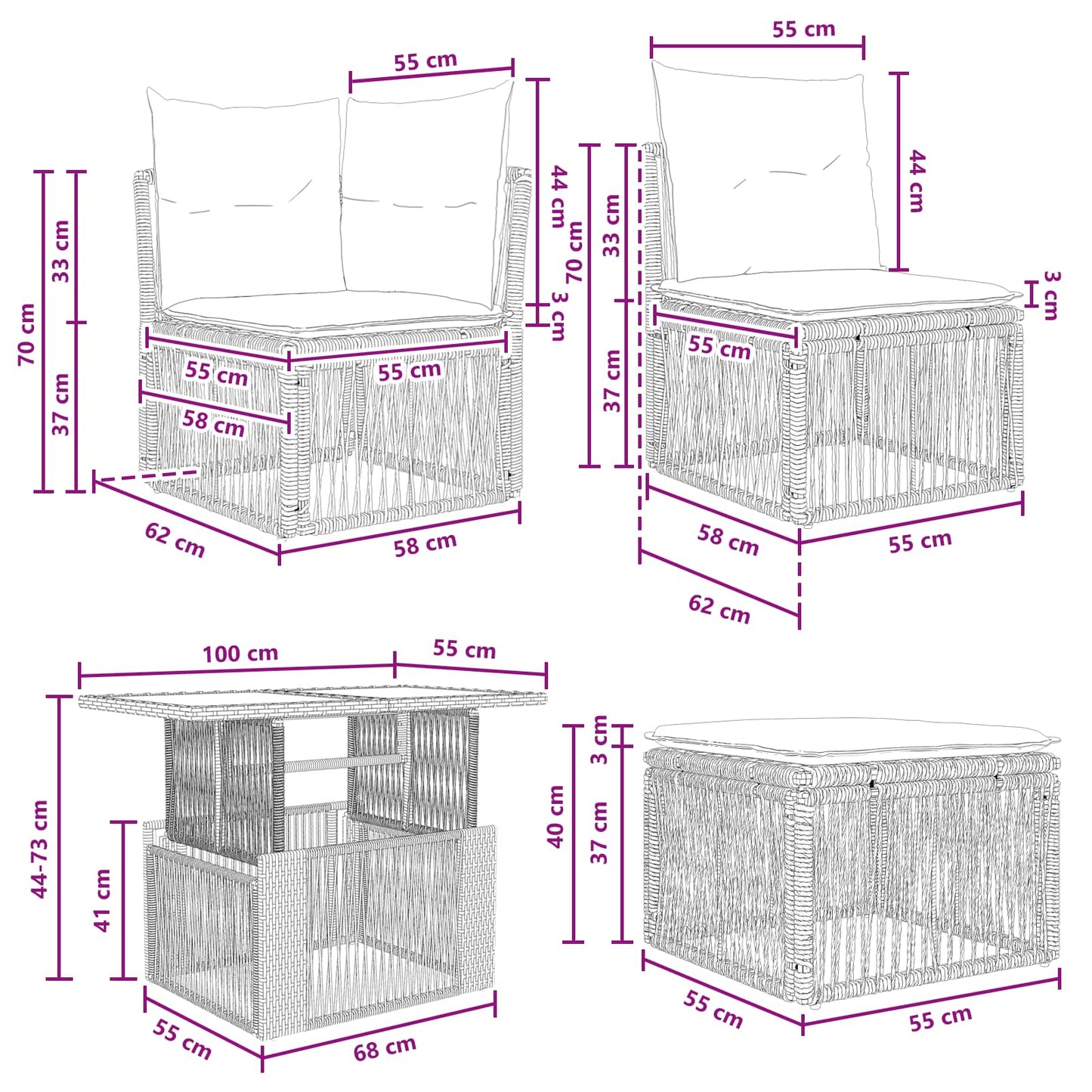 Set Divano da Giardino 11 pcs Grigio e Grigio Scuro polyrattan | homemem39