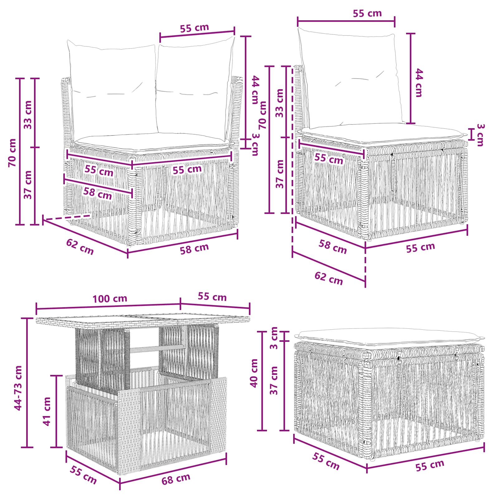 Set Divano da Giardino 11 pcs Grigio e Grigio Scuro polyrattan | homemem39