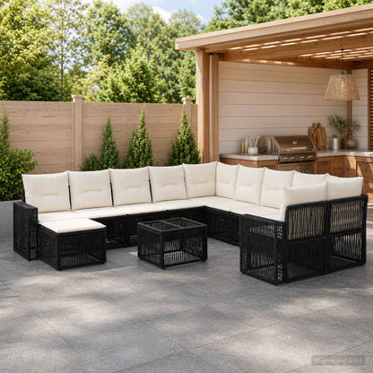 Set Divano da Giardino 12 pcs Nero e Bianco Crema polyrattan | homemem39