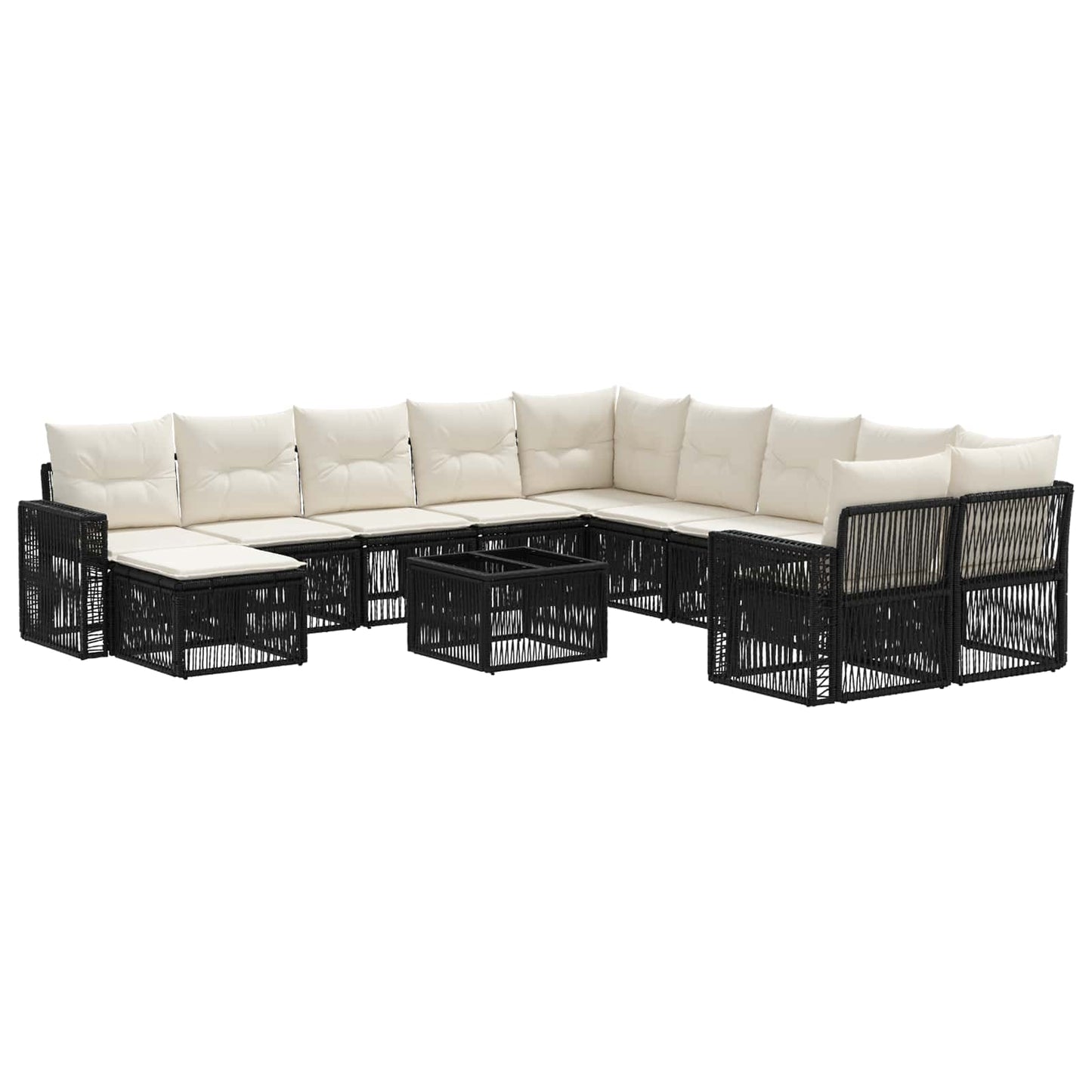 Set Divano da Giardino 12 pcs Nero e Bianco Crema polyrattan | homemem39
