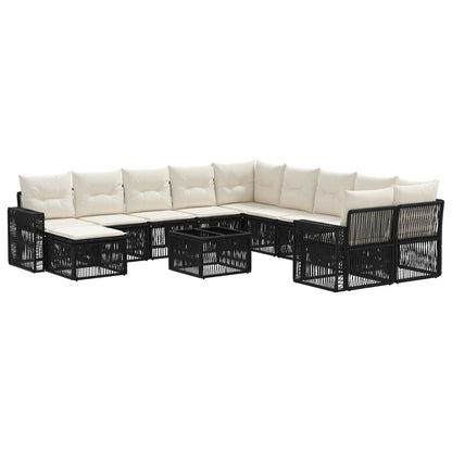 Set Divano da Giardino 12 pcs Nero e Bianco Crema polyrattan | homemem39