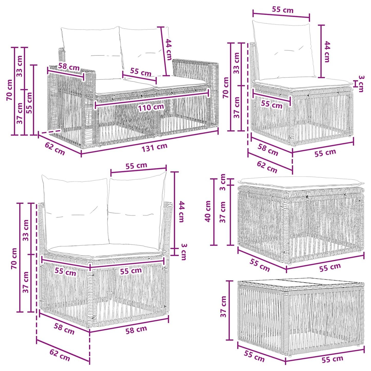 Set Divano da Giardino 12 pcs Nero e Bianco Crema polyrattan | homemem39