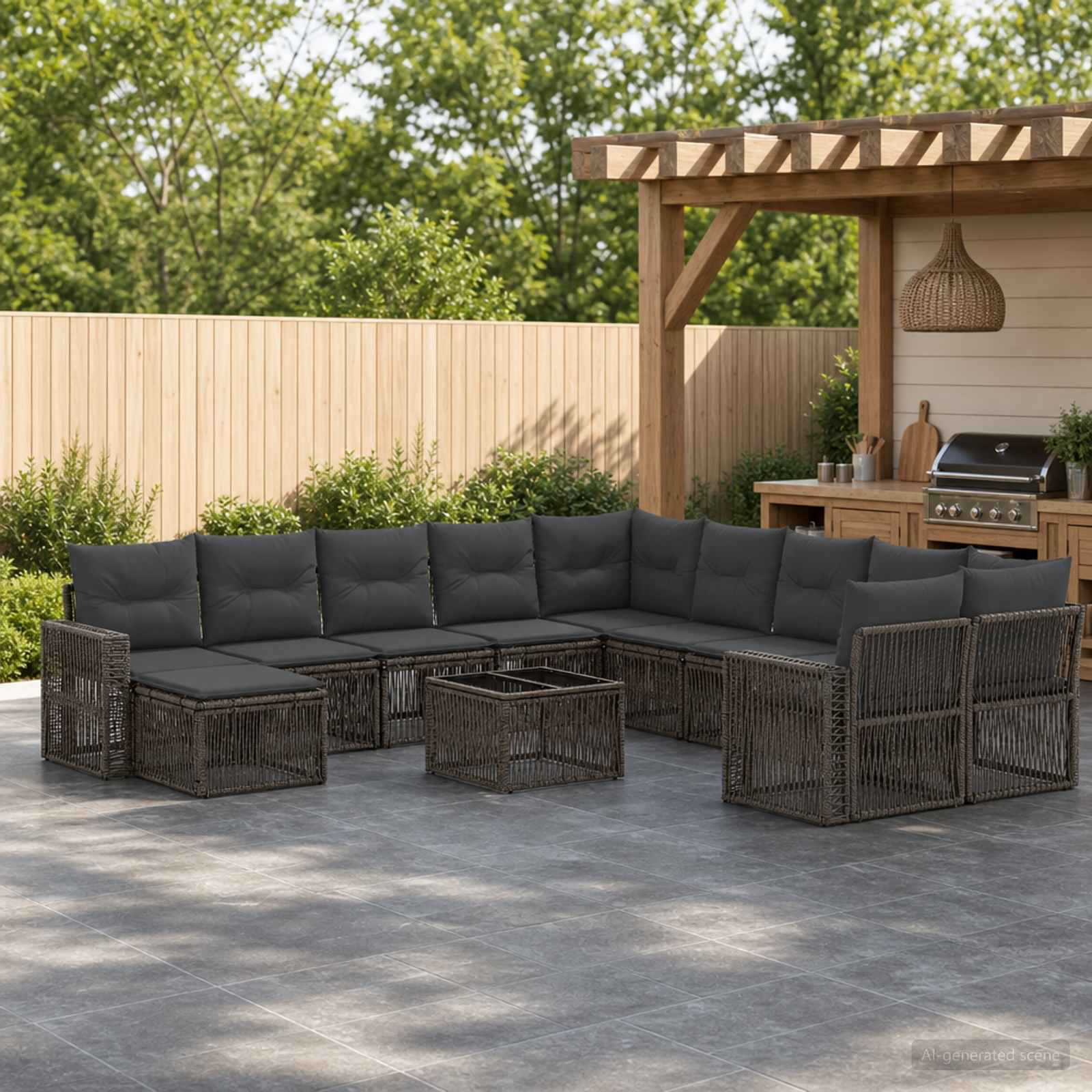 Set Divano da Giardino 12 pcs Grigio e Grigio Scuro polyrattan | homemem39