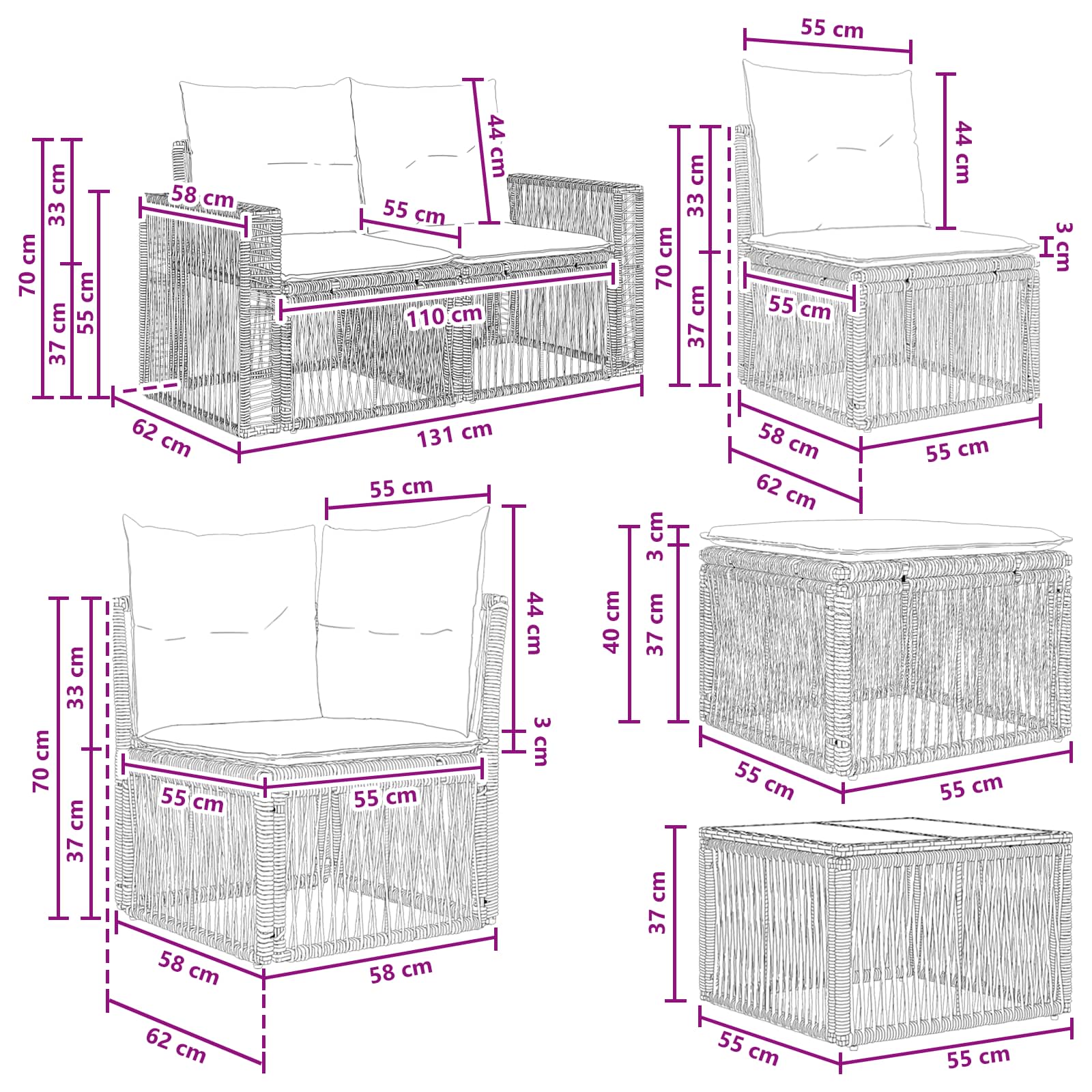 Set Divano da Giardino 12 pcs Grigio e Grigio Scuro polyrattan | homemem39