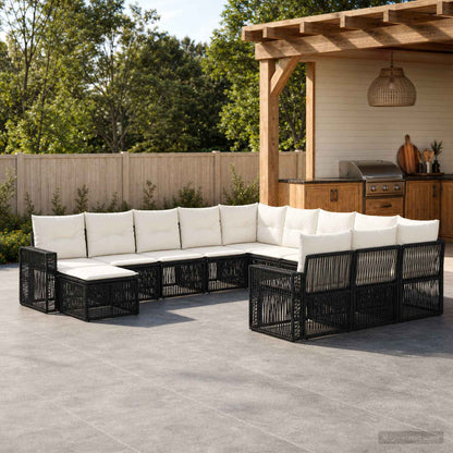 Set Divano da Giardino 12 pcs Nero e Bianco Crema polyrattan | homemem39
