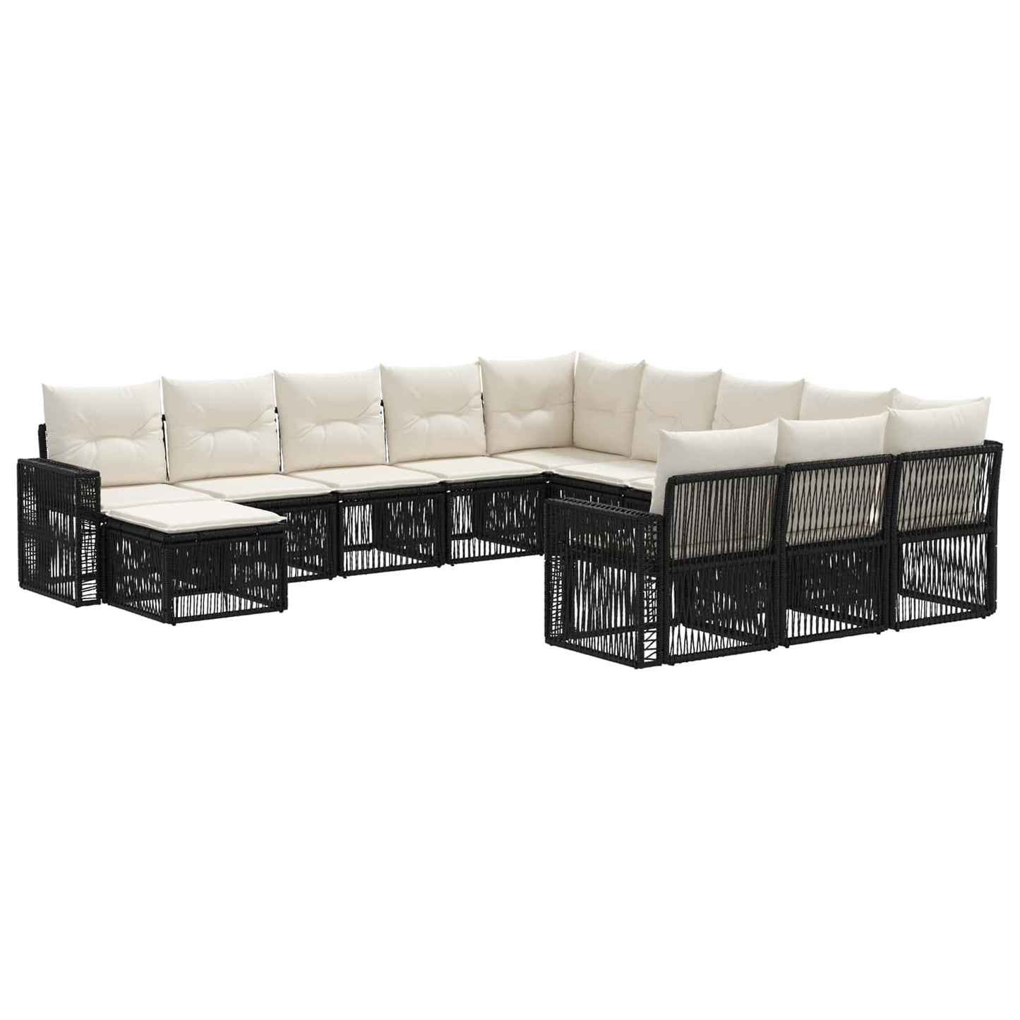 Set Divano da Giardino 12 pcs Nero e Bianco Crema polyrattan | homemem39