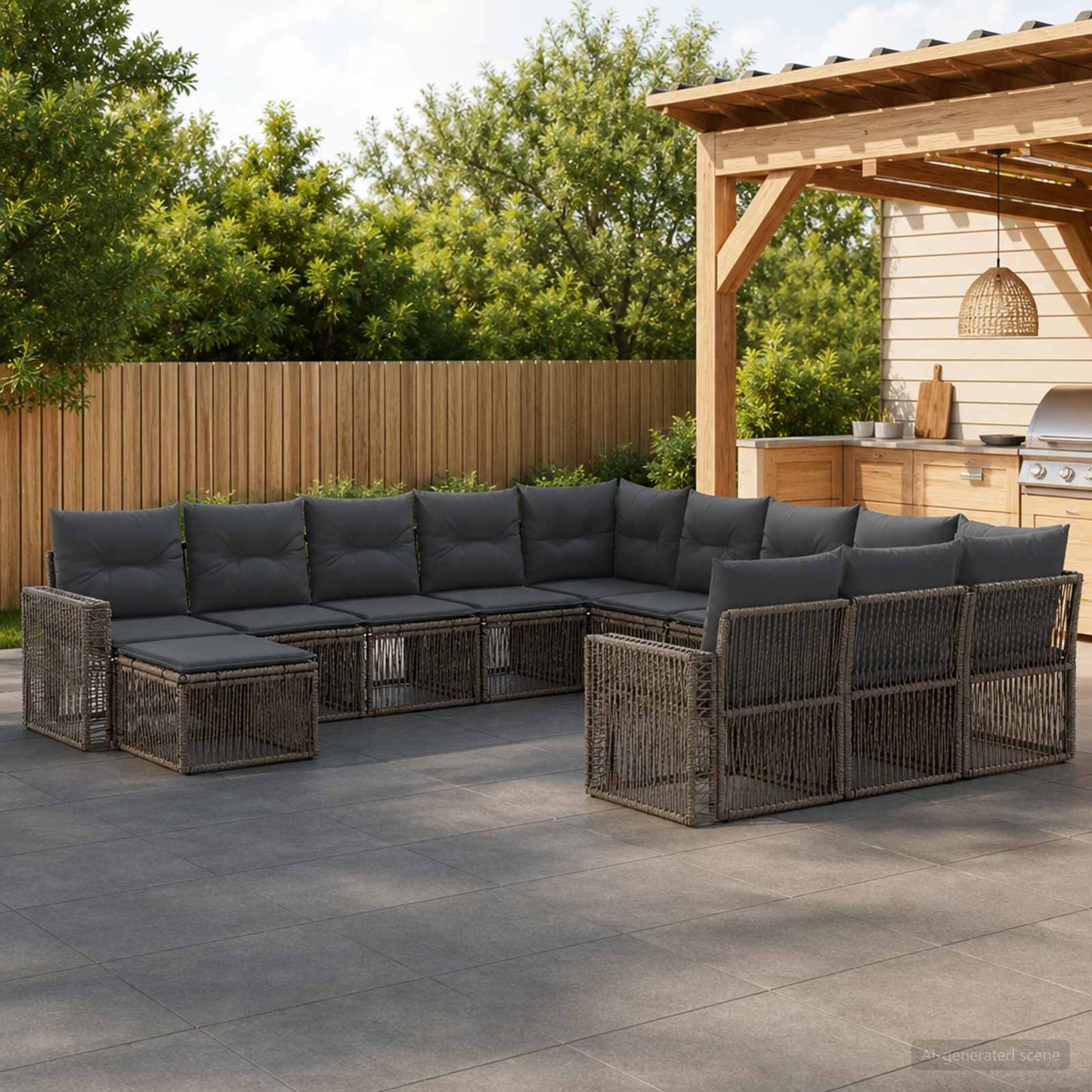 Set Divano da Giardino 12 pcs Grigio e Grigio Scuro polyrattan | homemem39