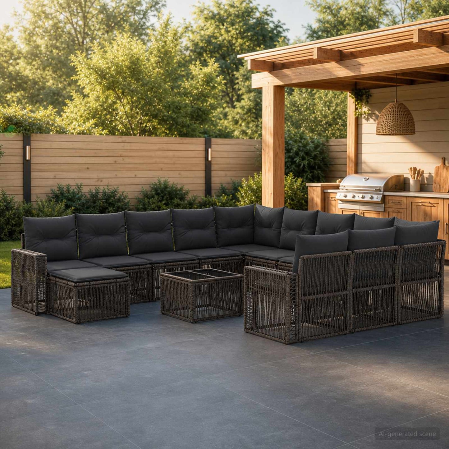Set Divano da Giardino 13 pcs Grigio e Grigio Scuro polyrattan | homemem39