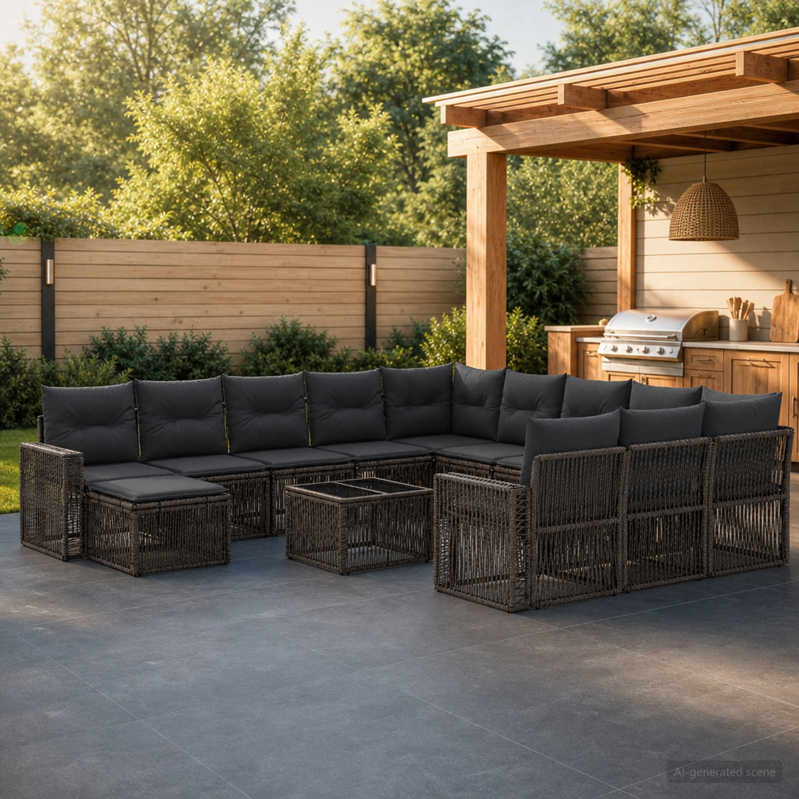 Set Divano da Giardino 13 pcs Grigio e Grigio Scuro polyrattan | homemem39