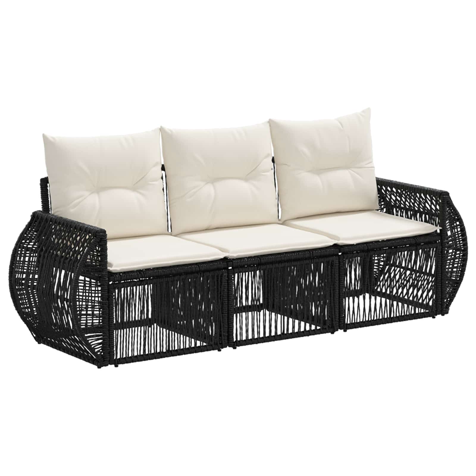 Set Divano da Giardino 3 pcs Nero e Bianco Crema polyrattan | homemem39