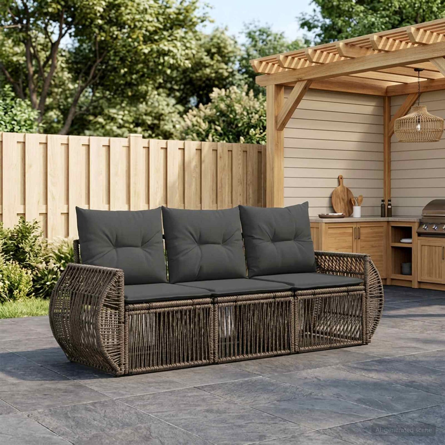 Set Divano da Giardino 3 pz Grigio e Grigio Scuro polyrattan | homemem39