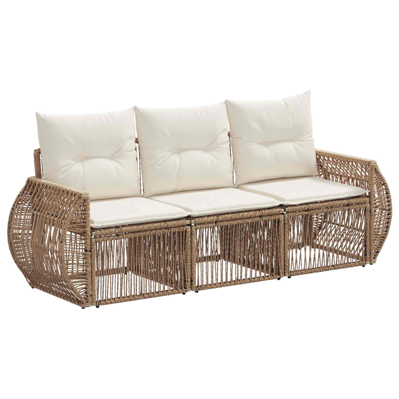 Set Divano da Giardino 3 pcs Beige e Bianco Crema polyrattan | homemem39