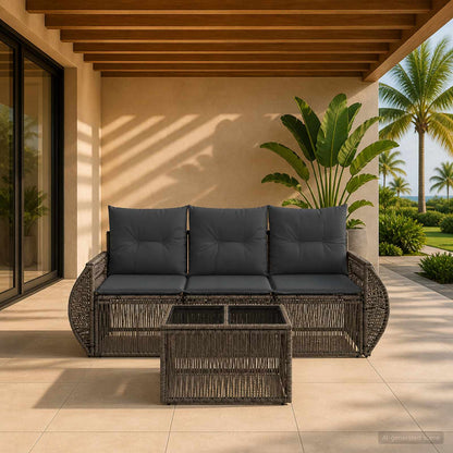 Set Divano da Giardino 4 pcs Grigio e Grigio Scuro polyrattan | homemem39