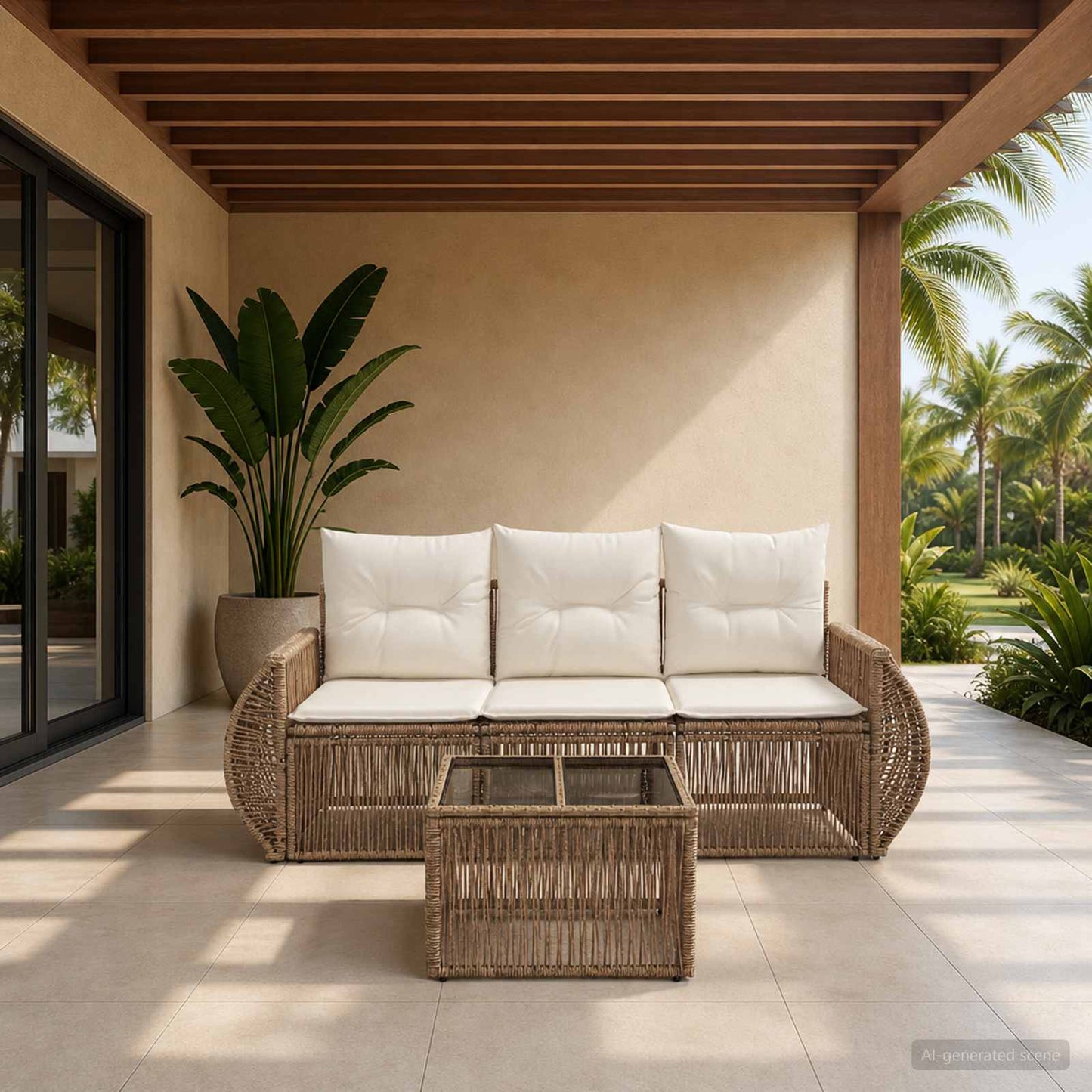 Set Divano da Giardino 4 pcs Beige e Bianco Crema polyrattan | homemem39