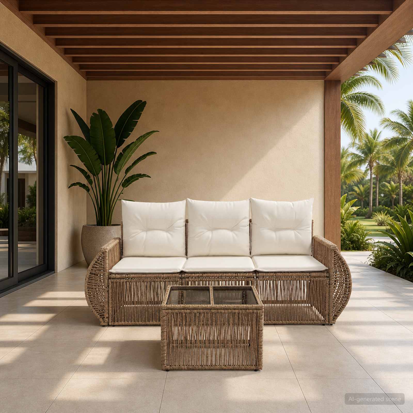 Set Divano da Giardino 4 pcs Beige e Bianco Crema polyrattan | homemem39