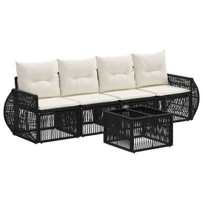 Set Divano da Giardino 5 pcs Nero e Bianco Crema polyrattan | homemem39