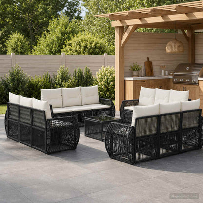 Set Divano da Giardino 13 pcs Nero e Bianco Crema polyrattan | homemem39