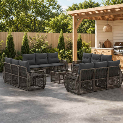 Set Divano da Giardino 13 pz Grigio e Grigio Scuro polyrattan