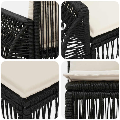 Set Divano da Giardino 5 pcs Nero e Bianco Crema polyrattan | homemem39