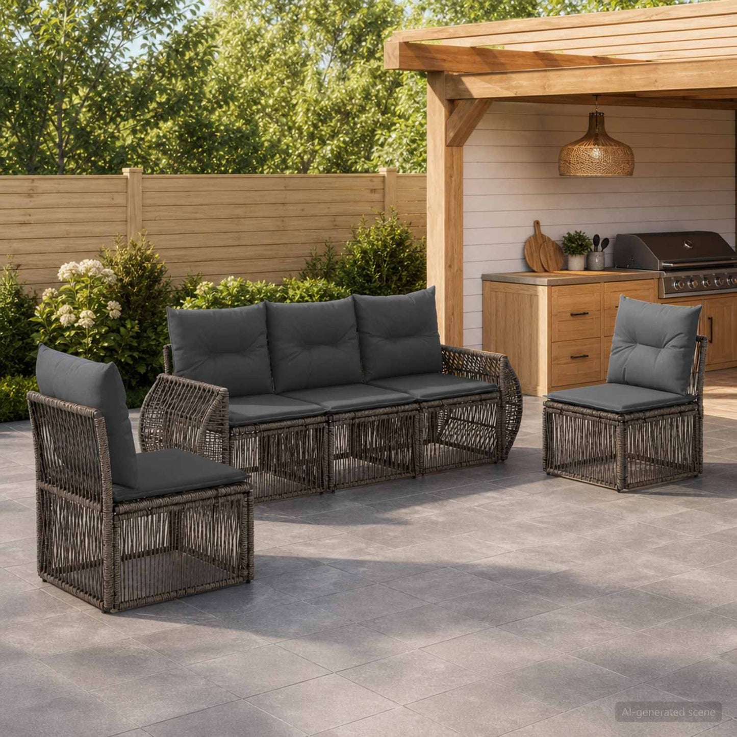 Set Divano da Giardino 5 pz Grigio e Grigio Scuro polyrattan