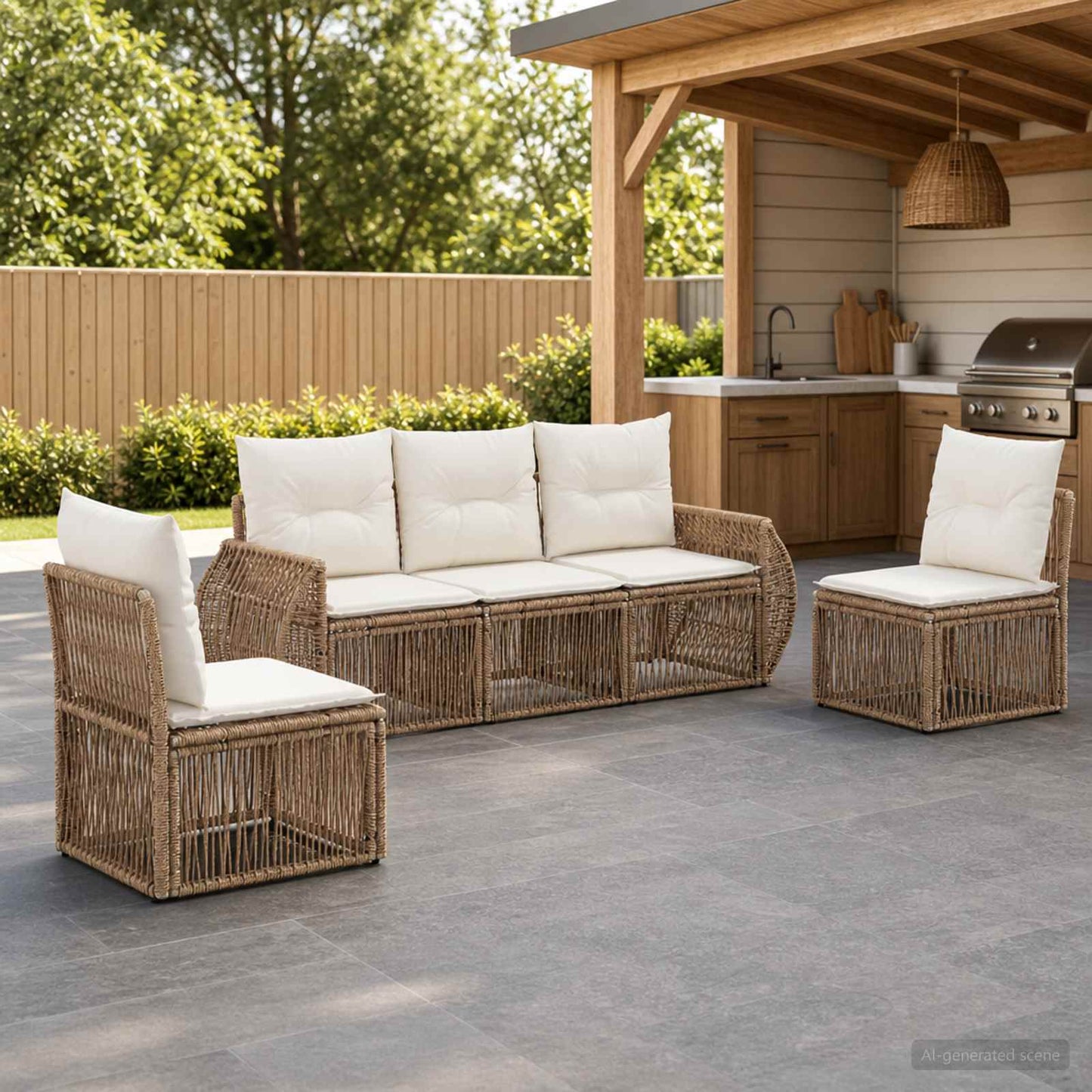 Set Divano da Giardino 5 pz Beige e Bianco Crema polyrattan