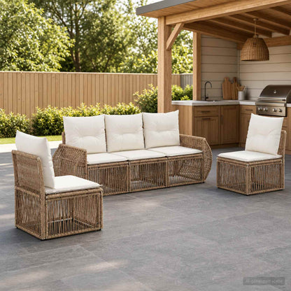 Set Divano da Giardino 5 pz Beige e Bianco Crema polyrattan
