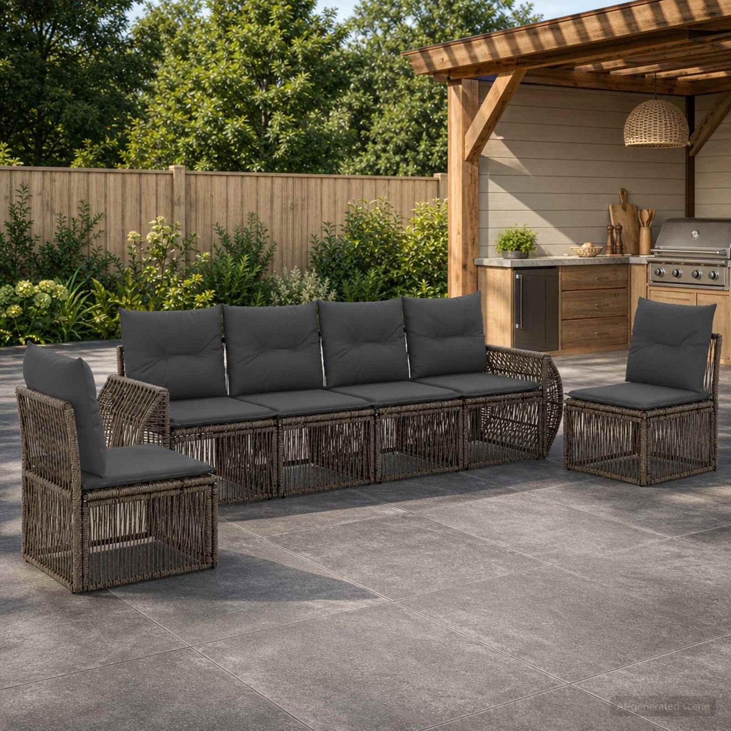 Set Divano da Giardino 6 pcs Grigio e Grigio Scuro polyrattan | homemem39