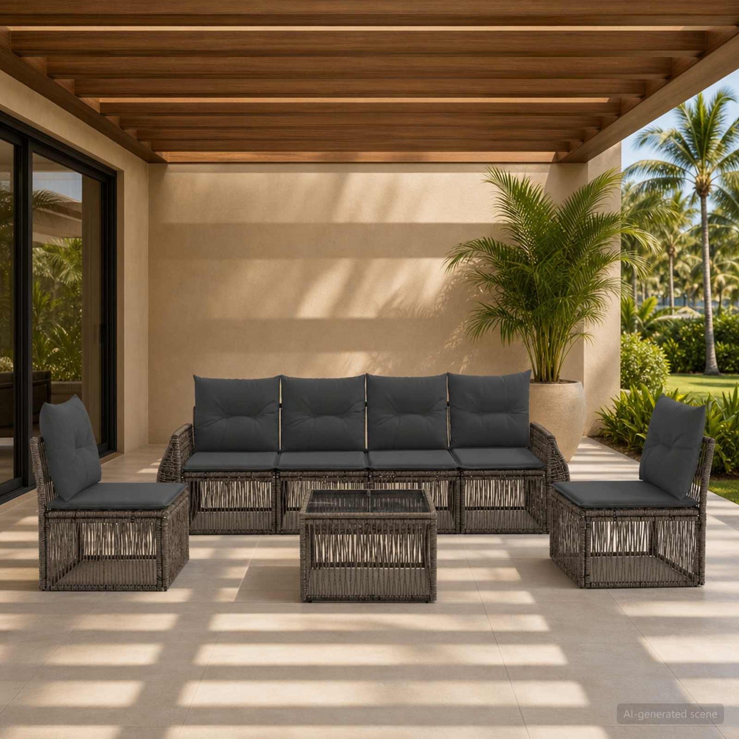 Set Divano da Giardino 7 pcs Grigio e Grigio Scuro polyrattan | homemem39