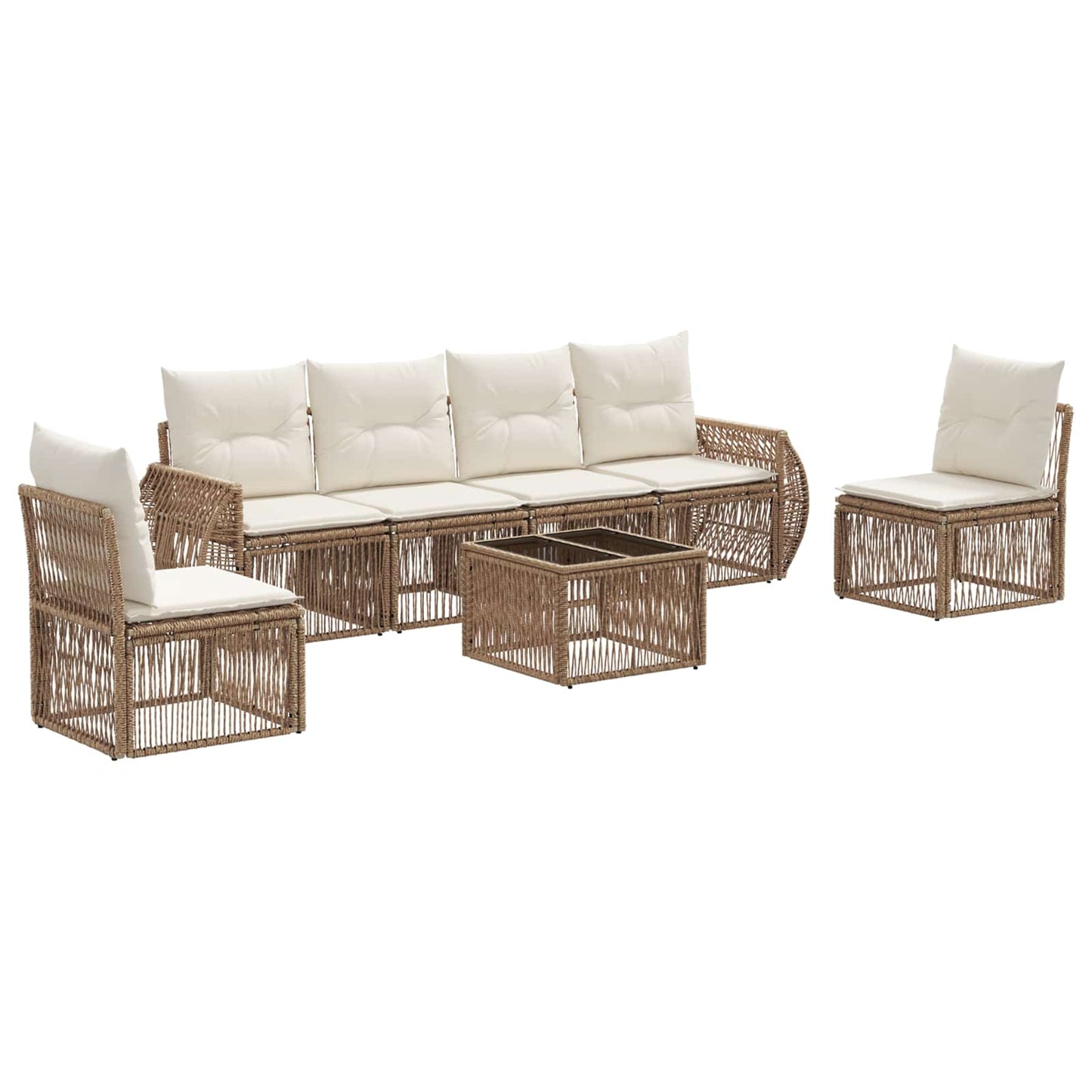 Set Divano da Giardino 7 pcs Beige e Bianco Crema polyrattan | homemem39