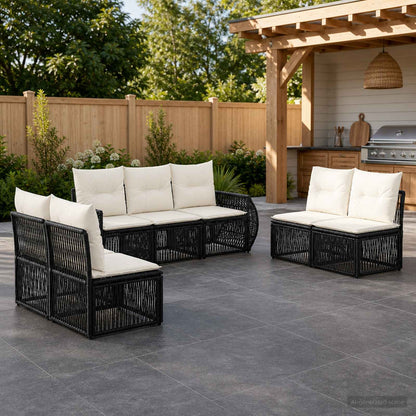 Set Divano da Giardino 7 pcs Nero e Bianco Crema polyrattan | homemem39