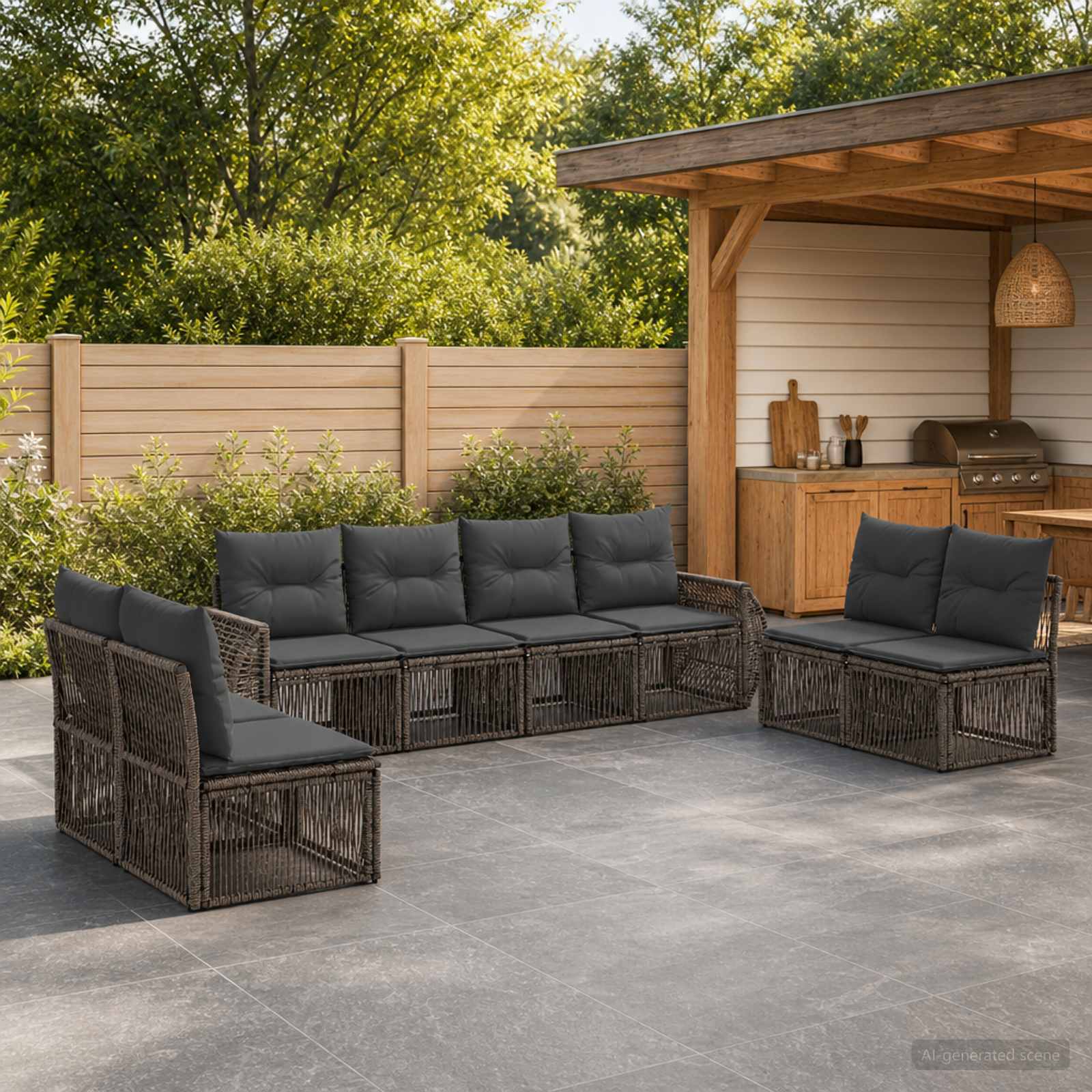 Set Divano da Giardino 8 pcs Grigio e Grigio Scuro polyrattan | homemem39