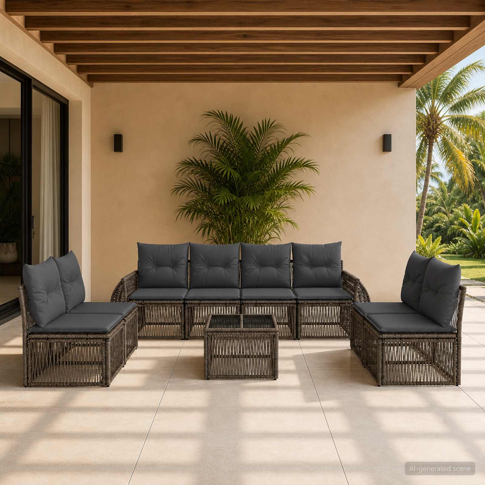 Set Divano da Giardino 9 pcs Grigio e Grigio Scuro polyrattan | homemem39
