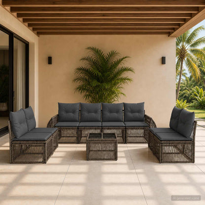 Set Divano da Giardino 9 pcs Grigio e Grigio Scuro polyrattan | homemem39