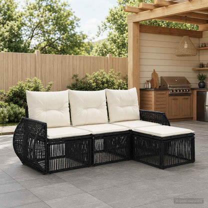 Set Divano da Giardino 4 pcs Nero e Bianco Crema polyrattan | homemem39
