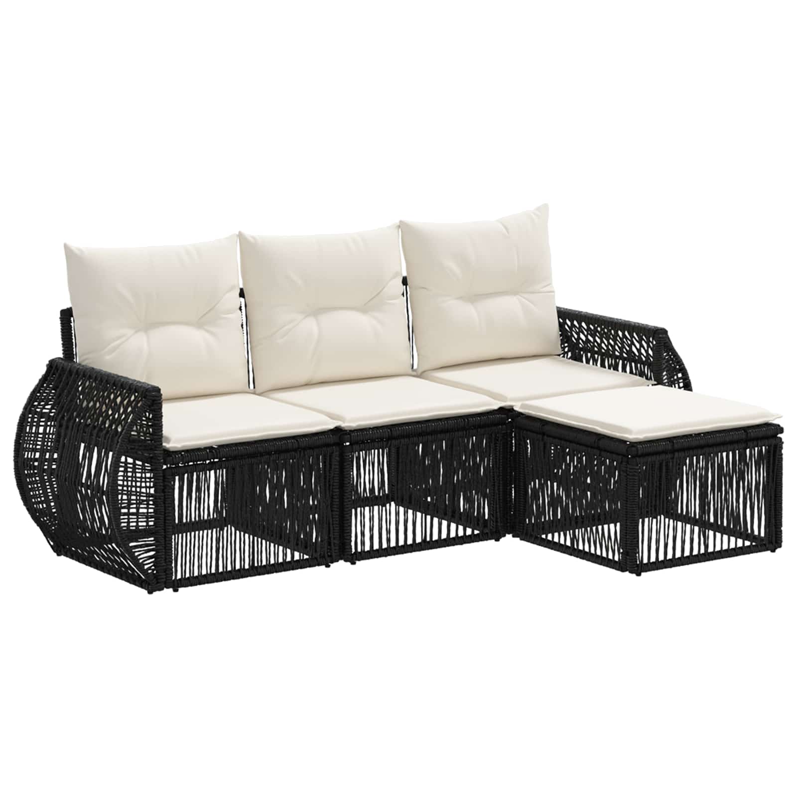 Set Divano da Giardino 4 pcs Nero e Bianco Crema polyrattan | homemem39