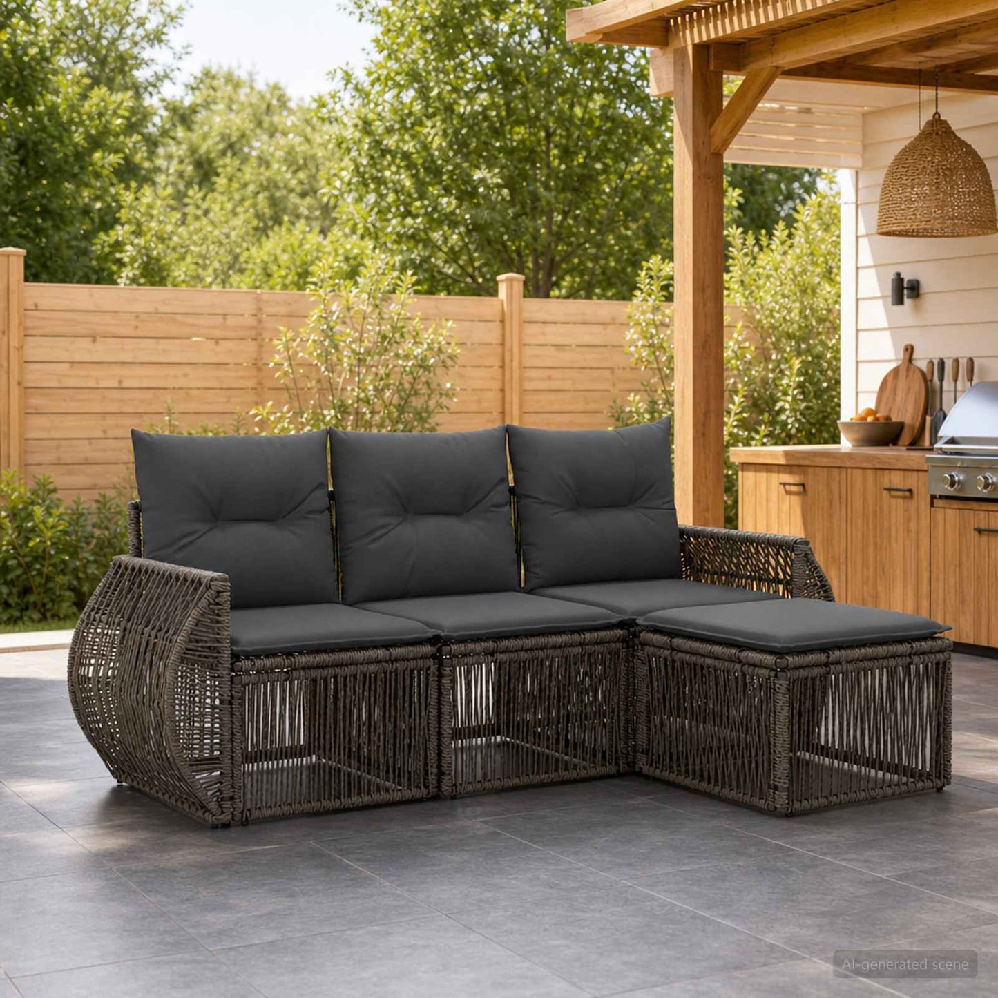 Set Divano da Giardino 4 pcs Grigio e Grigio Scuro polyrattan | homemem39