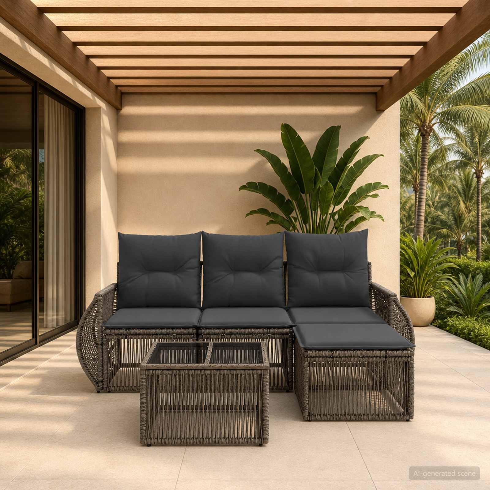 Set Divano da Giardino 5 pcs Grigio e Grigio Scuro polyrattan | homemem39