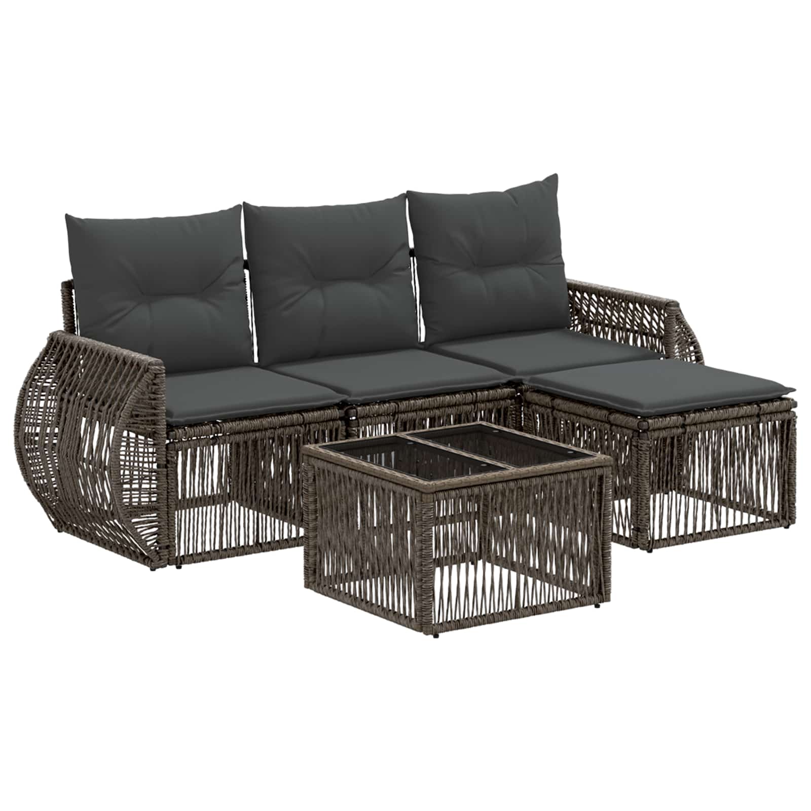Set Divano da Giardino 5 pcs Grigio e Grigio Scuro polyrattan | homemem39