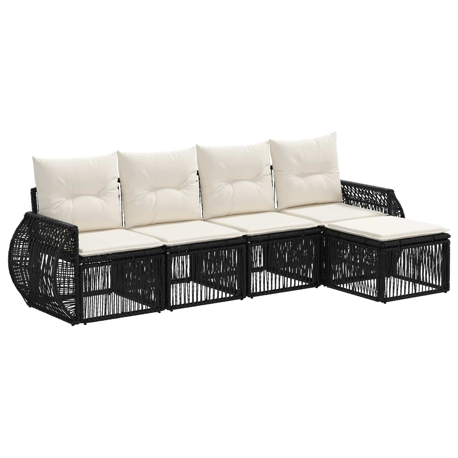 Set Divano da Giardino 5 pcs Nero e Bianco Crema polyrattan | homemem39
