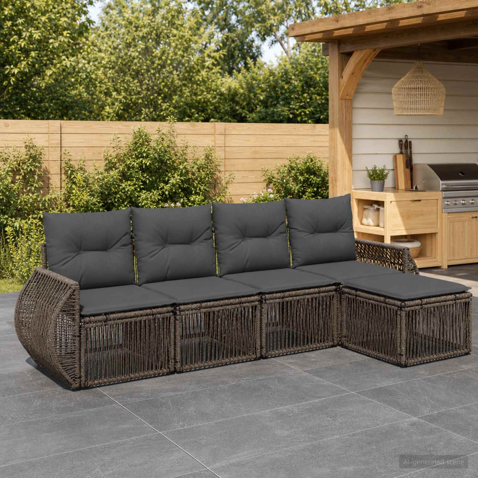 Set Divano da Giardino 5 pcs Grigio e Grigio Scuro polyrattan | homemem39