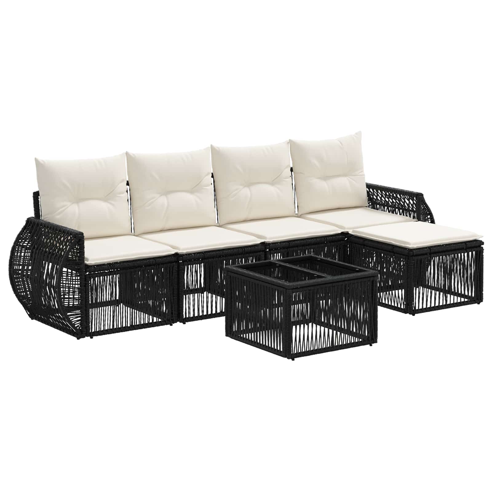 Set Divano da Giardino 6 pcs Nero e Bianco Crema polyrattan | homemem39
