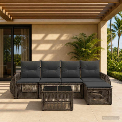 Set Divano da Giardino 6 pcs Grigio e Grigio Scuro polyrattan | homemem39