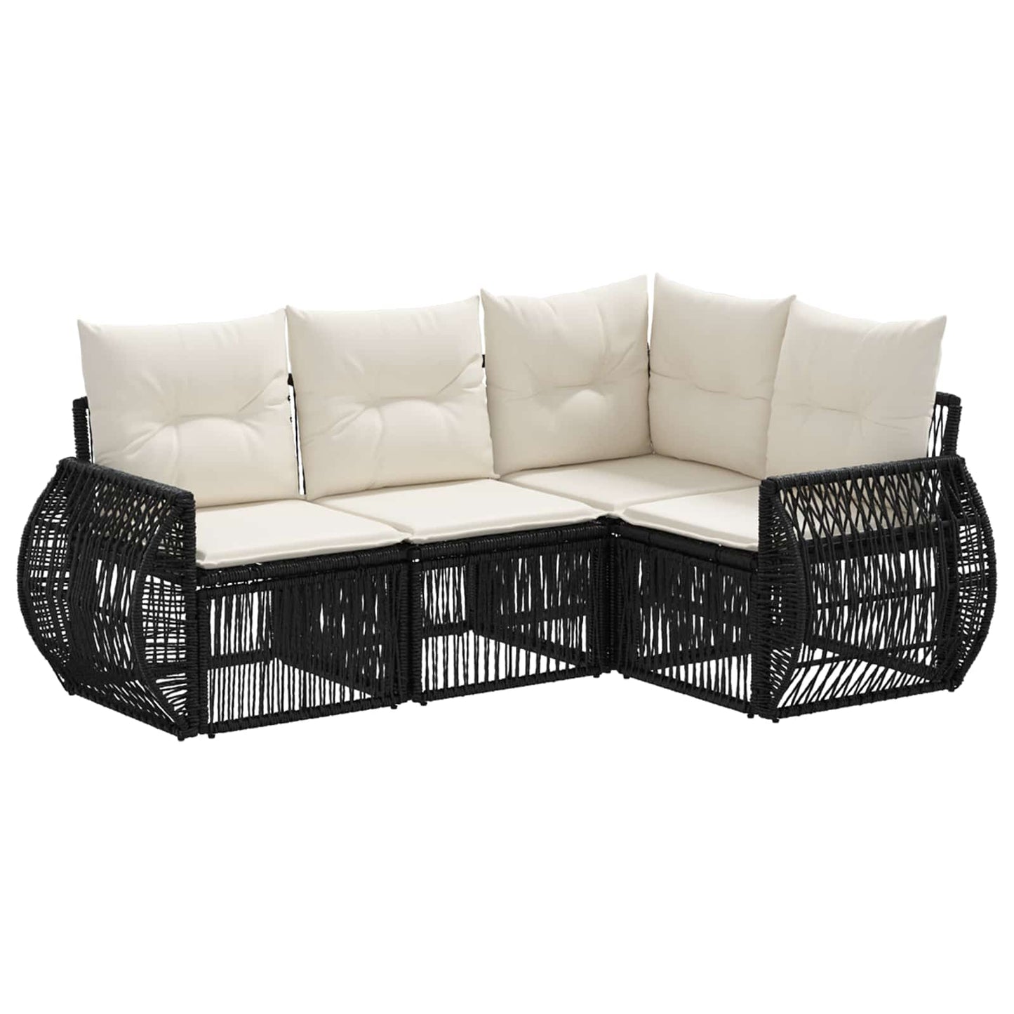 Set Divano da Giardino 4 pcs Nero e Bianco Crema polyrattan | homemem39