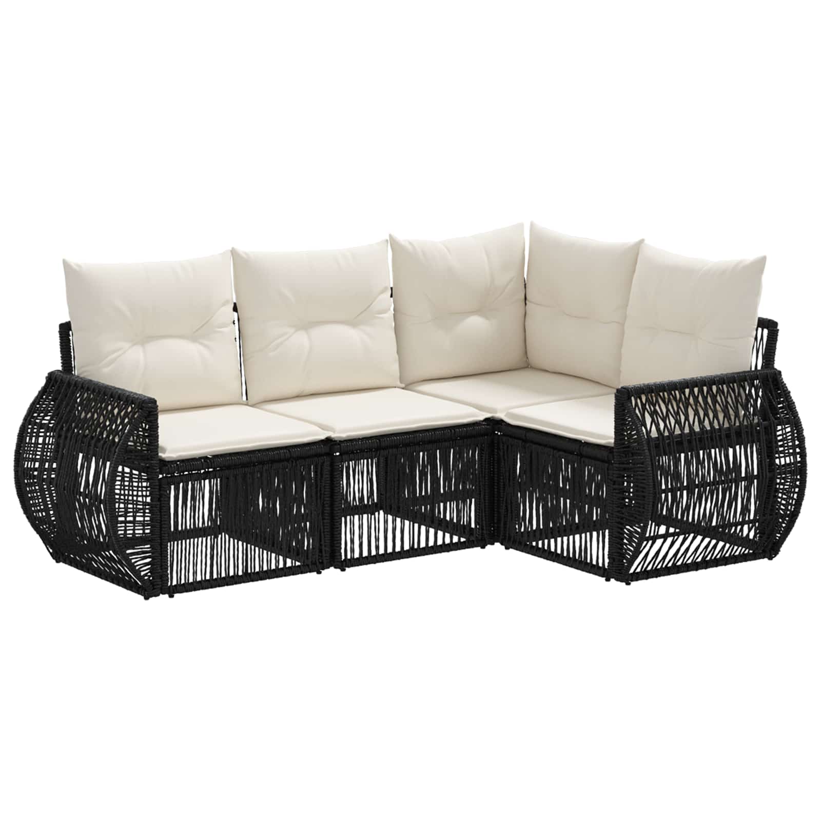 Set Divano da Giardino 4 pcs Nero e Bianco Crema polyrattan | homemem39
