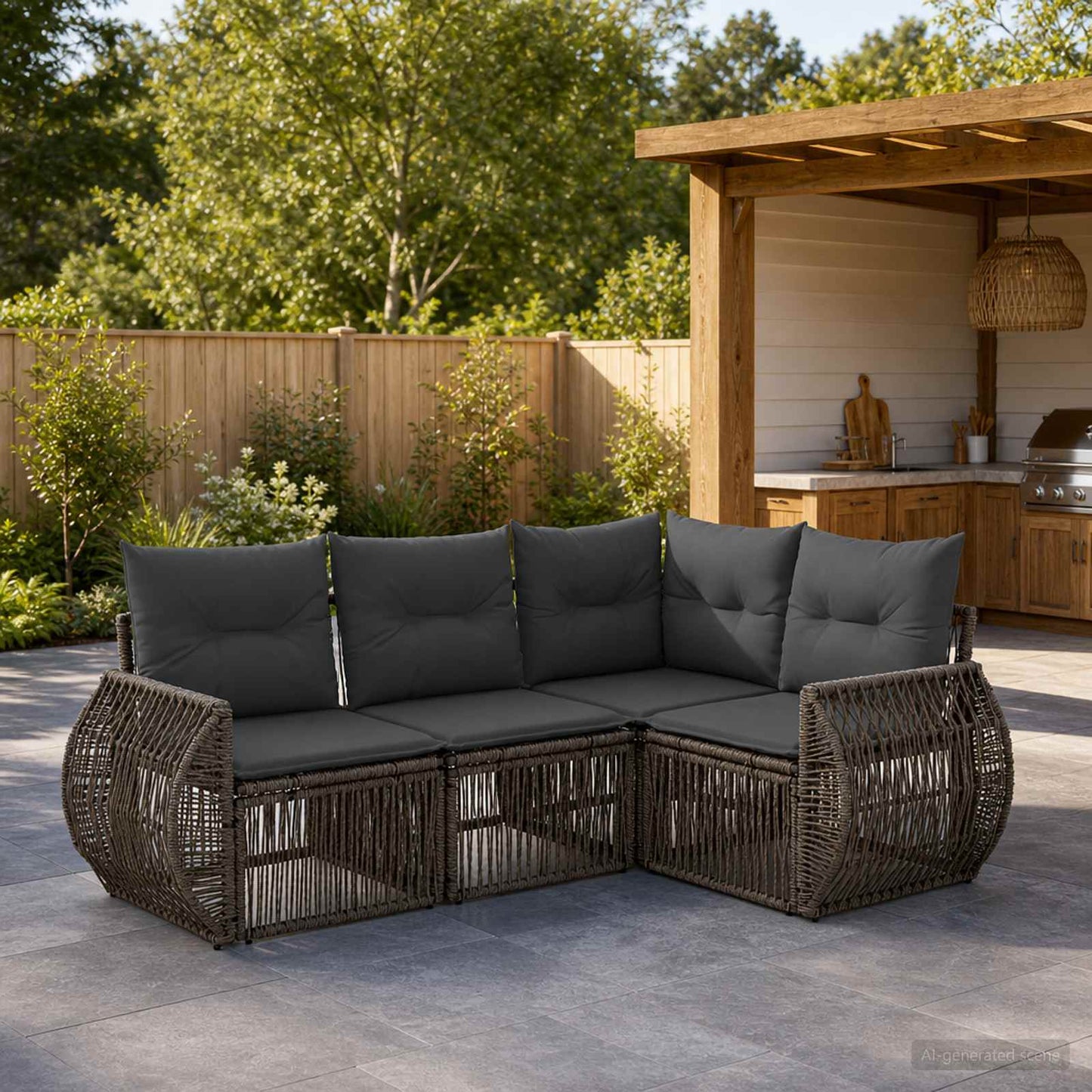 Set Divano da Giardino 4 pcs Grigio e Grigio Scuro polyrattan | homemem39