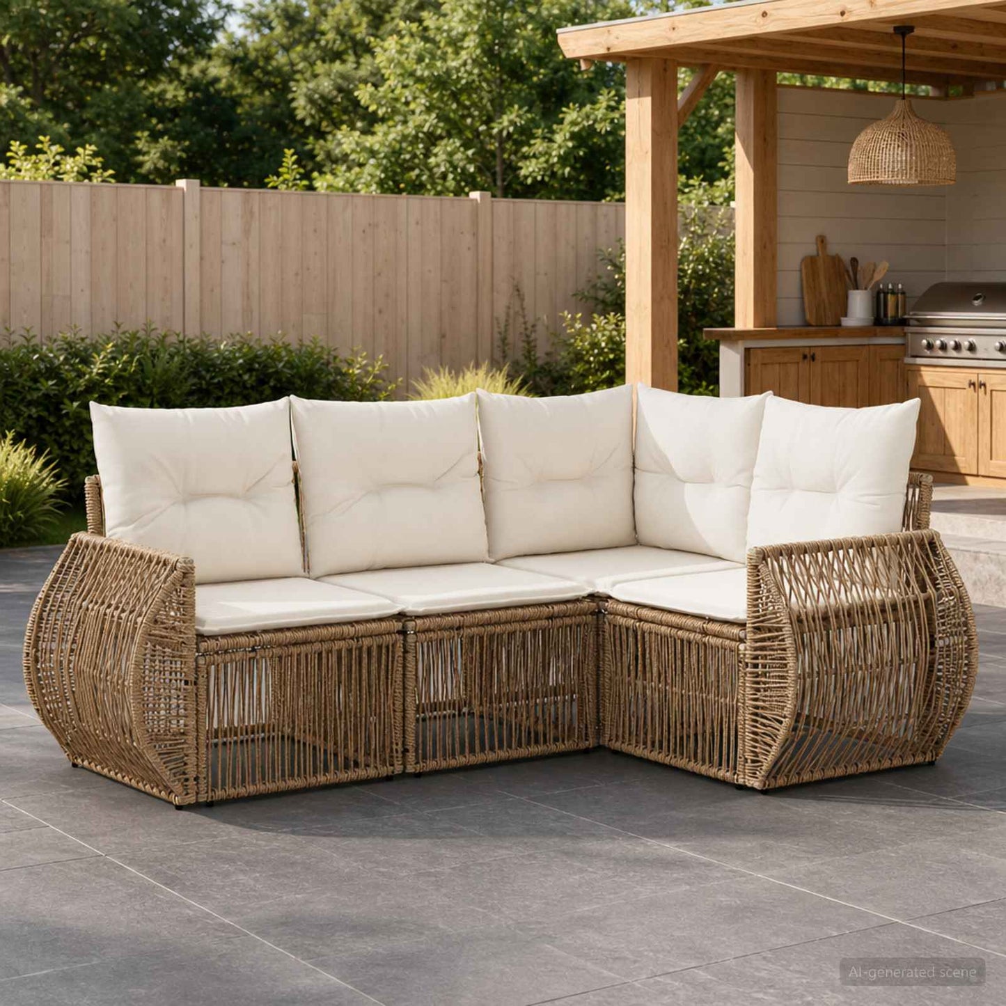 Set Divano da Giardino 4 pcs Beige e Bianco Crema polyrattan | homemem39