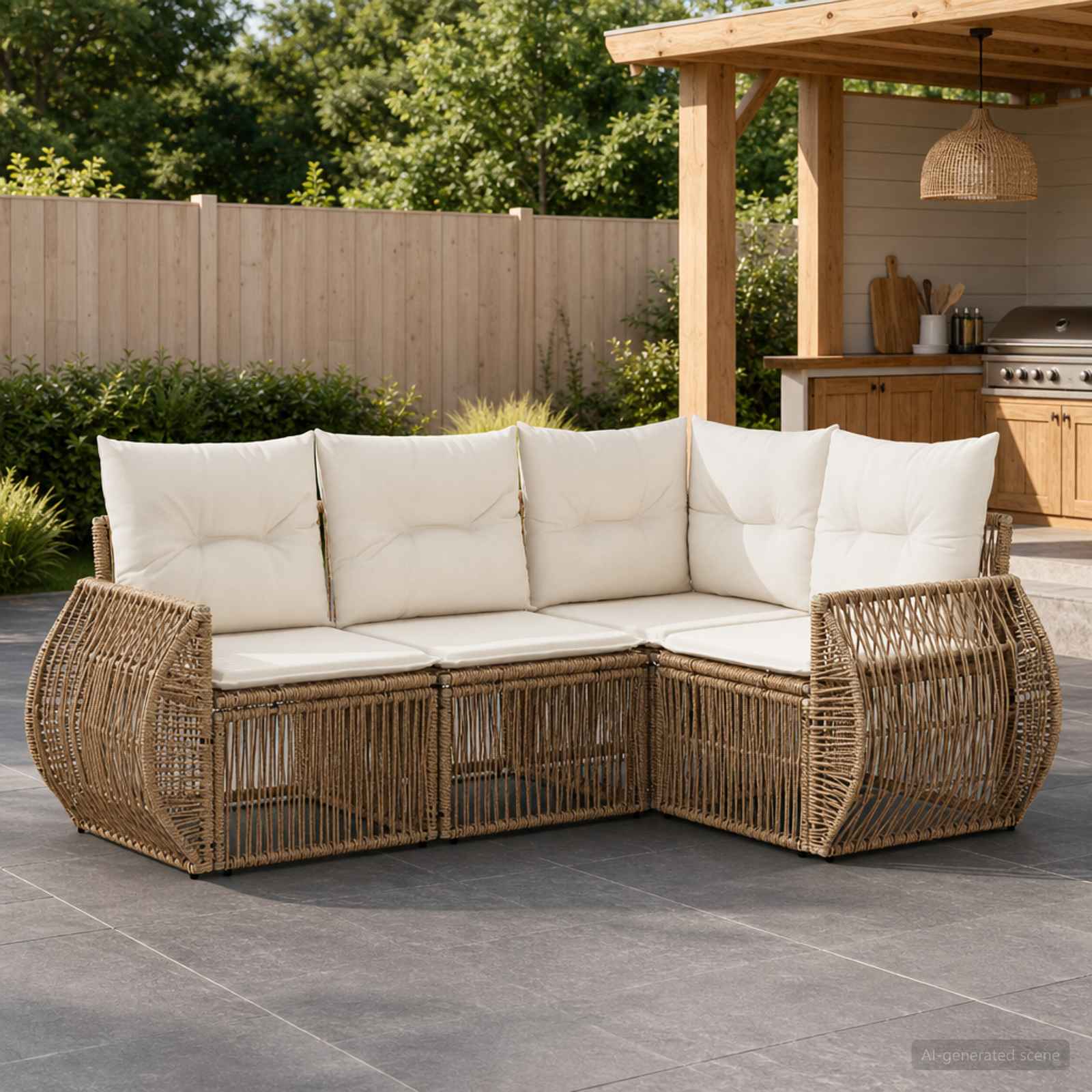 Set Divano da Giardino 4 pcs Beige e Bianco Crema polyrattan | homemem39