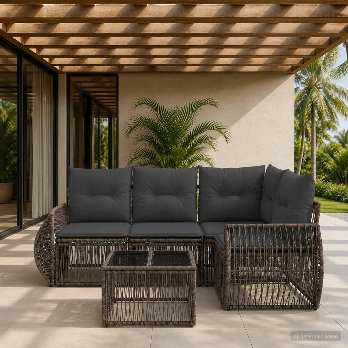 Set Divano da Giardino 5 pz Grigio e Grigio Scuro polyrattan