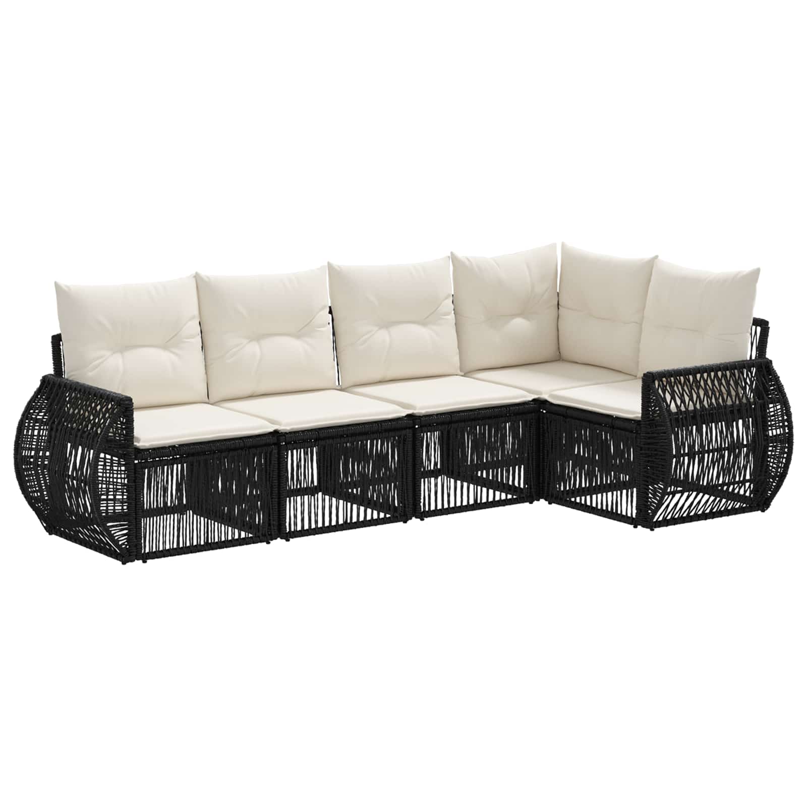 Set Divano da Giardino 5 pcs Nero e Bianco Crema polyrattan | homemem39