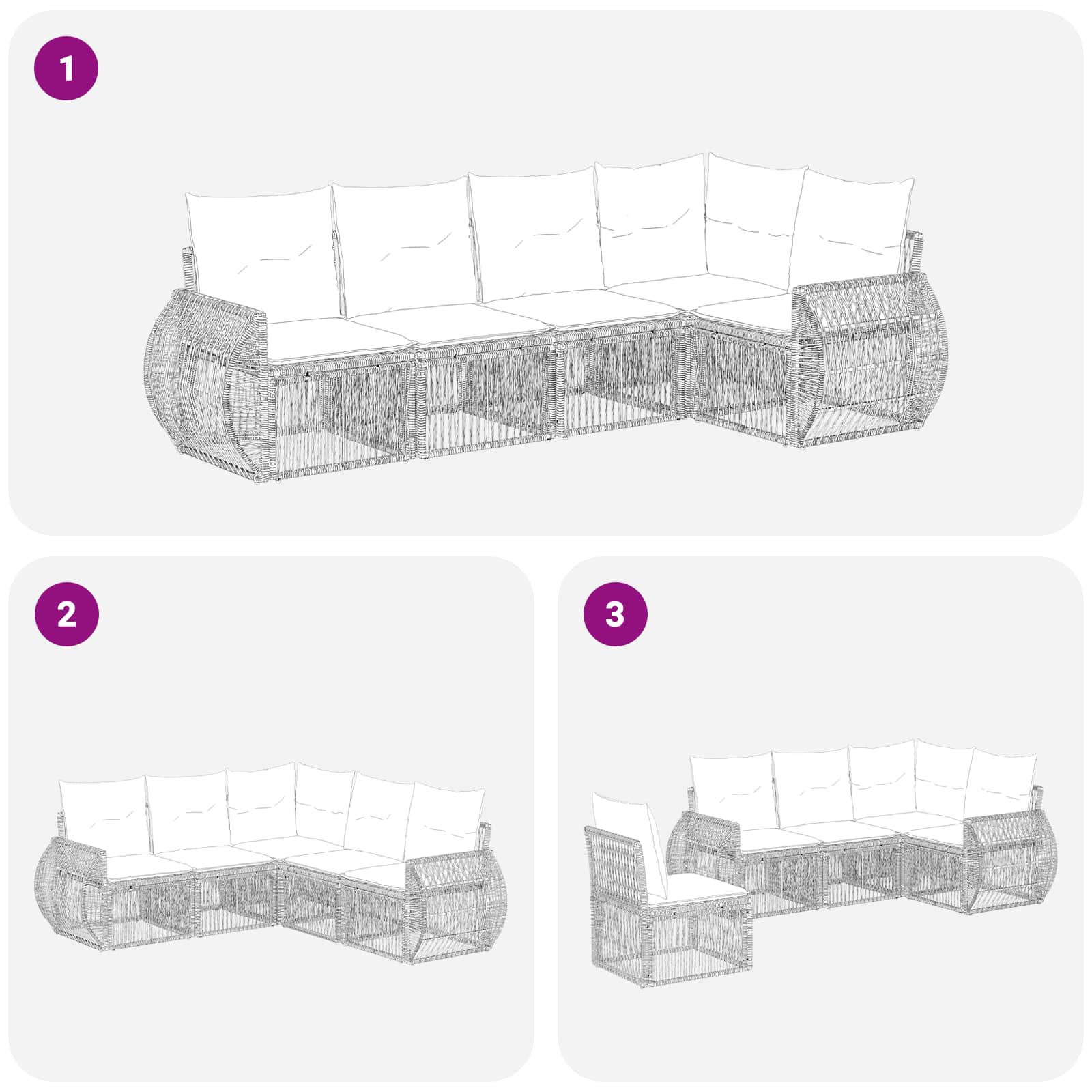 Set Divano da Giardino 5 pcs Nero e Bianco Crema polyrattan | homemem39